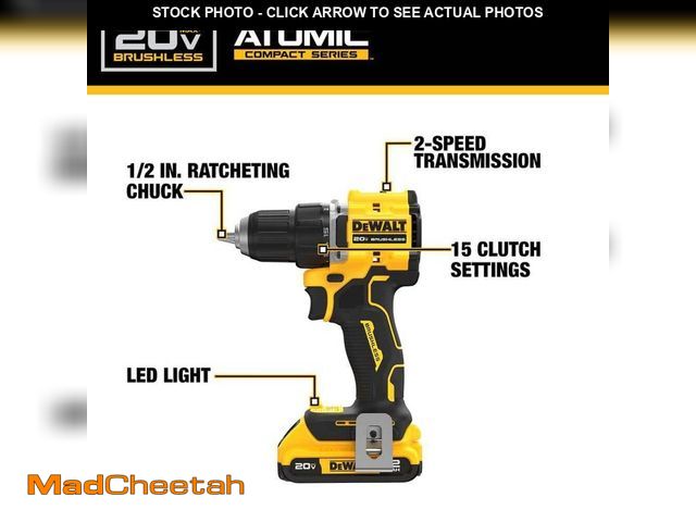 Lot 74-14316823 - DEWALT Atomic 20V Lithium-Ion Cordless Compact 1/2 in. Drill/Driver Kit with 2.0Ah Battery and Charg...