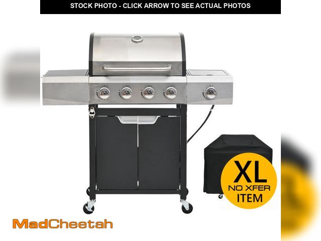 Lot 74-12464976 - FIROMO 4-Burner Propane Gas Grill in Stainless Steel with Side Burner, Condiment Rack and Built-in T...