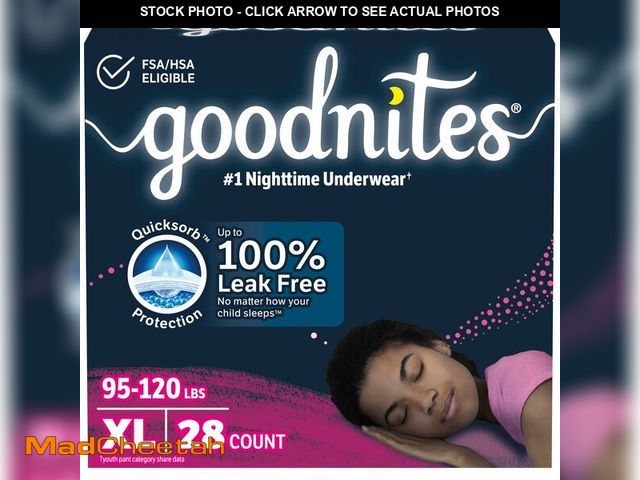 Lot 74-13625335 - Goodnites Girls' Nighttime Bedwetting Underwear, Size Extra Large (95-120 lbs), 28 Ct (2 Packs of 14...