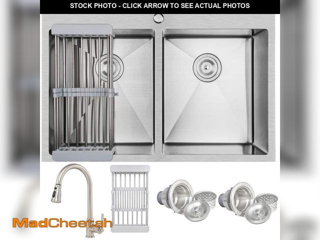 Lot 74-14306044 - AKDY Handmade All-in-One Drop-in Stainless Steel 33 in. x 22 in. Drying Rack with Pull-down Faucet D...
