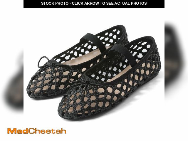 Lot 74-14144491 - AMINUGAL Black Raffia Ballet Flats for Women - Dressy, Comfortable Woven Straw Women's Flats with El...