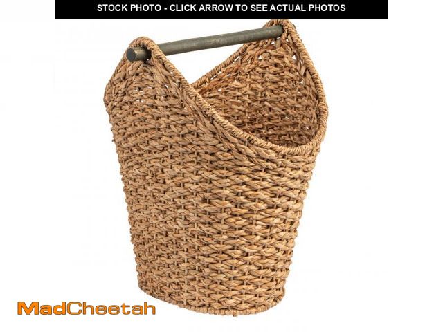 Lot 74-12404687 - (MISSING HANDLE) Creative Co-Op Bankuan Braided Oval Toilet Paper Basket with Wood Bar - UNUSED