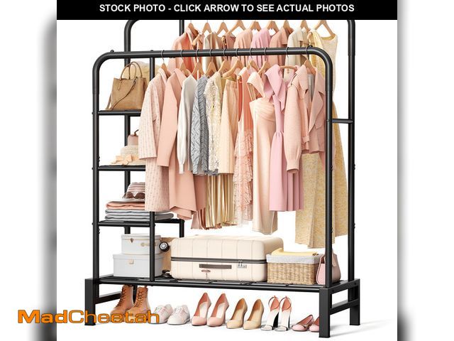 Lot 74-14435023 - UNTIMATY Double Rod Clothes Rack with 4-Shelves Heavy Duty Freestanding Clothing Rack for Hanging Cl...