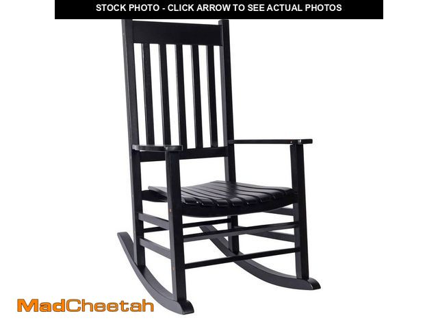 Lot 74-14256895 - Shine Company 44"H Black Porch Rocker made of Acacia, Porch Rocking Chair, Classic Wooden Porch Rock...