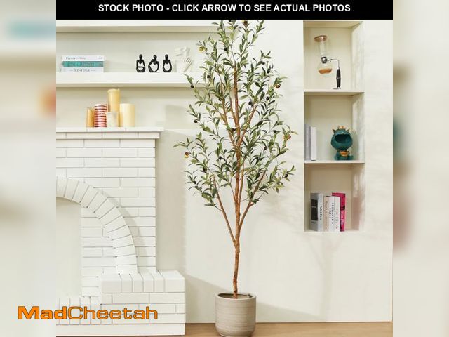 Lot 74-12155413 - 6 ft Artificial Olive Plants with Realistic Leaves and Natural Trunk, Silk Fake Olive Tree in Black ...