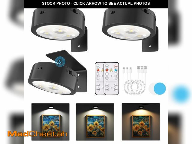 Lot 74-13565347 - 3 Pack Picture Lights for Wall, Rechargeable Battery Operated wall lights, Picture Frame lights with...