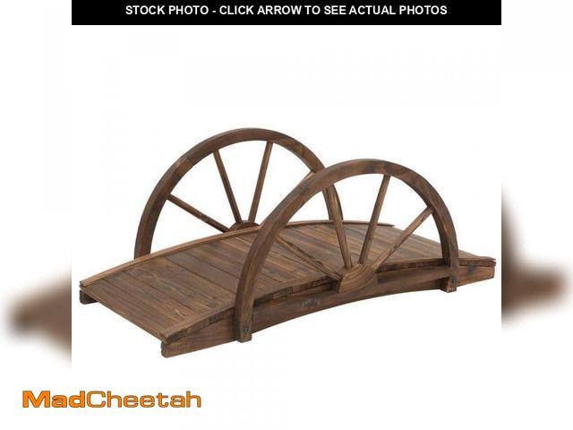 Lot 74-12517927 - Outsunny 39.25 in. x 19.75 in. x 14.5 in. Stained Wooden Garden Arc Bridge with Half-Wheel Railings ...