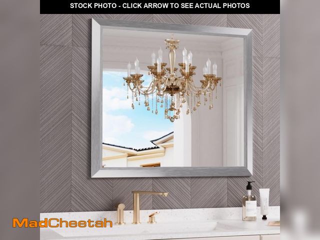 Lot 74-12167055 - Amorho 40x36 Inch Bathroom Mirror Silver, Thick Metal Framed Wall Mirrors for Over Sink, Brushed Nic...