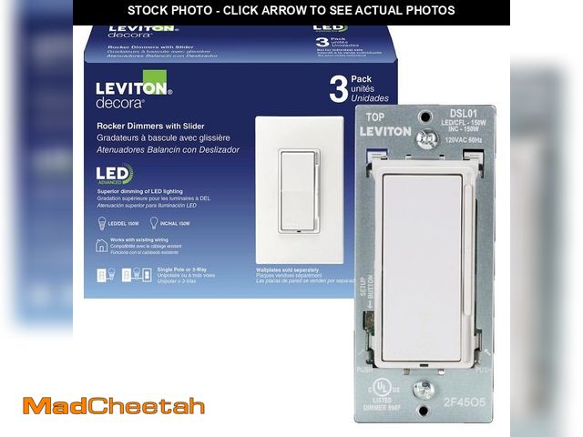 Lot 74-13768219 - Leviton Decora Rocker LED Advanced Dimmer Switch for LED and Incandescent Bulbs, 150W Single Pole/3-...