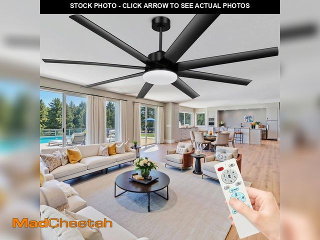 Lot 74-12931854 - ARISKEEN 72 in. Matte Black Indoor/Outdoor Large Ceiling Fans with Light Kit and Remote Control, 8 A...