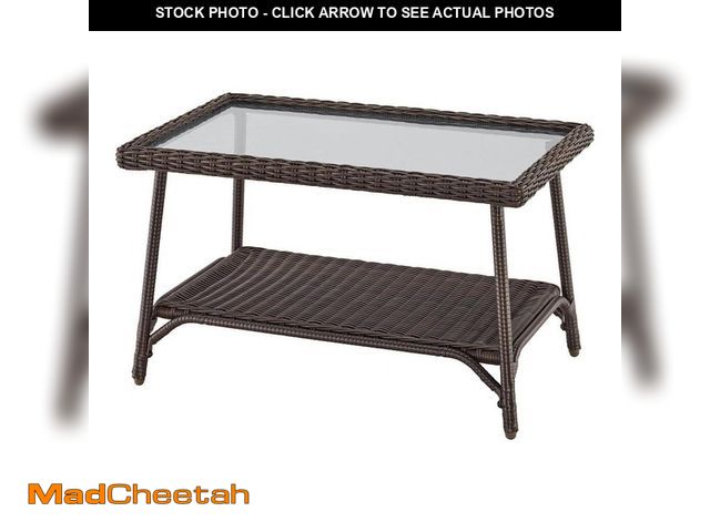 Lot 74-14604954 - StyleWell Emerald View Brown Rectangle Wicker Outdoor Coffee Table with Smoky Glass - UNUSED
