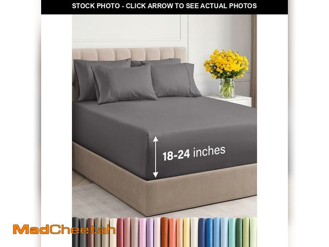 Lot 74-12711688 - Extra Deep Cal King Sheet Set - 6 Piece Breathable &amp; Cooling Sheets - Hotel Luxury Bed Sheets Se...