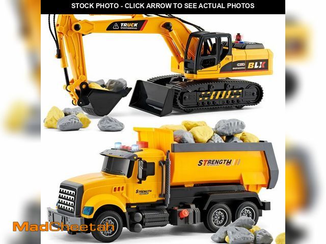 Lot 74-14299111 - LerBao 2 Pack Large Construction Engineering Truck Toys,Moveable Claw Excavator &amp; Lifting Back D...