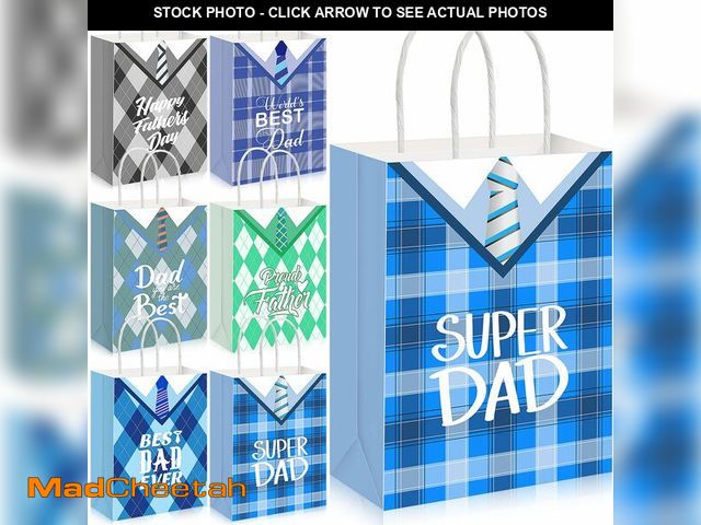 Lot 74-14294181 - Affrolling 48 Pcs Happy Father's Day Small Gift Bags, Blue Plaid Paper Favor Bags with Handles for B...