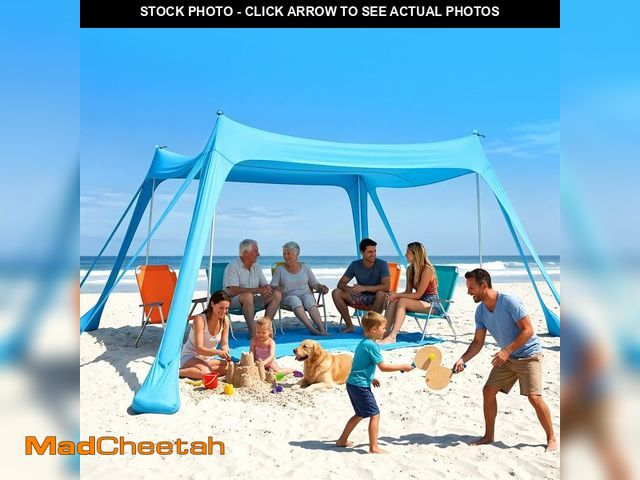Lot 74-14271511 - Purebox Beach Tent Sun Shelter - 10x10FT Beach Shade Canopy UPF50+ Protection Easy Setup, with 8 San...
