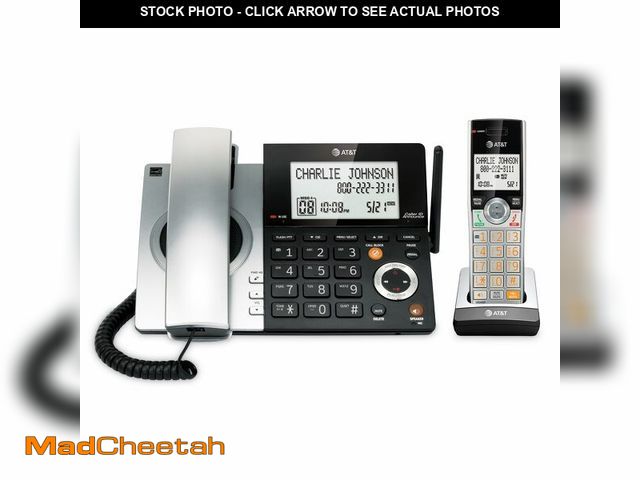 Lot 74-13540293 - AT&amp;T CL84107 DECT 6.0 Expandable Corded/Cordless Phone with Smart Call Blocker, Black/Silver wit...