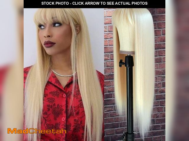Lot 74-12330860 - QD-Tizer #613 Blonde Long Straight Synthetic Hair Wigs with Bangs Women's Costume Wig Heat Resistant...