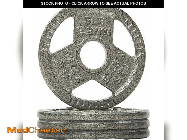 Lot 74-13793979 - Fitvids 2 Inch Olympic Weight Plates, 4x 5 LB Plates for Home Gym Strength Training, Triple-handle D...