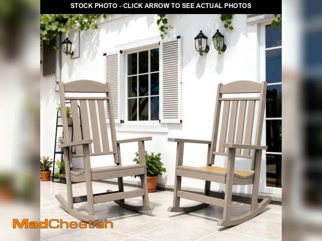 Lot 74-13698894 - FOOWIN Patio Slat Rocking Chair Set of 2, HDPE Plastic Weather Resistant Porch Rocker, Brown - UNUSE...