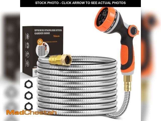 Lot 74-14481124 - SPRIKIR Metal Garden Hose 25ft Copper Bullet, Heavy Duty Stainless Steel Water Hose with 10 Function...