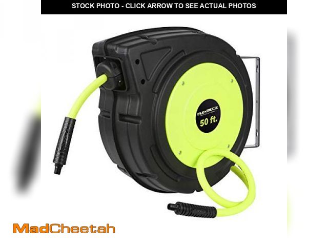 Lot 74-12397922 - Flexzilla Retractable Enclosed Plastic Air Hose Reel, 3/8 in. x 50 ft., Heavy Duty, Lightweight, Hyb...