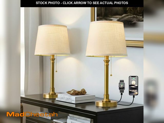 Lot 74-14337922 - Oneach 19.5" Gold Table Lamp Set of 2, Small Bedside Table Lamps with USB A+C Charging Ports, Pull C...