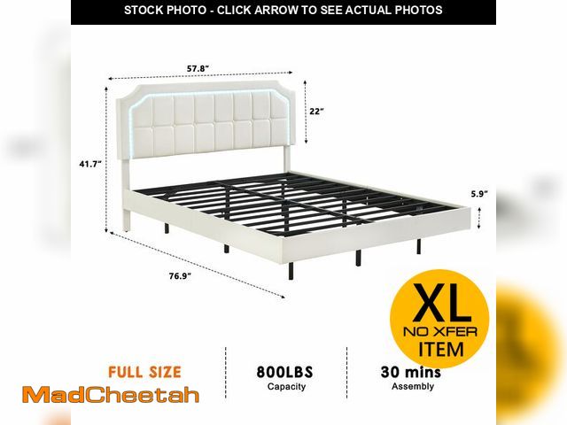 Lot 74-13118863 - Garvee Floating Full Bed Frame with RGB LED Lights, Metal Platform, Upholstered Adjustable Headboard...