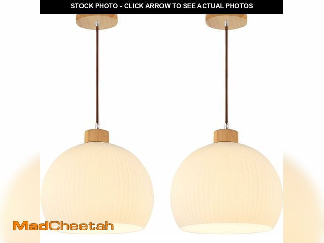 Lot 74-12929433 - Flyrose White Dome Pendant Lights Kitchen Island Milk Glass Globe Pendant Light Ribbed Flush Mount C...