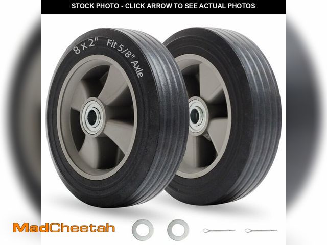 Lot 74-14380813 - GICOOL 8" x 2" Flat-Free Solid Rubber Tire and Wheel with Ball Bearings and 5/8" Axle Bore Hole, 2" ...