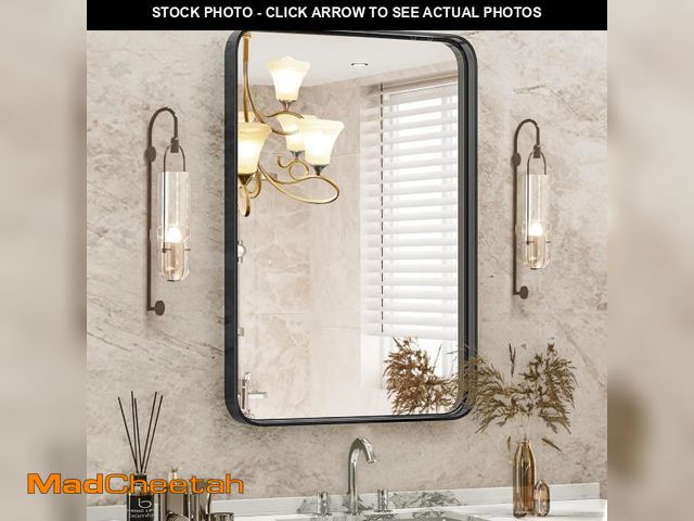 Lot 74-12141331 - DUMOS Black Metal Framed Vanity Rounded Rectangle Bathroom Mirrors for Over Sink Wall, 30x22 Inch Ma...