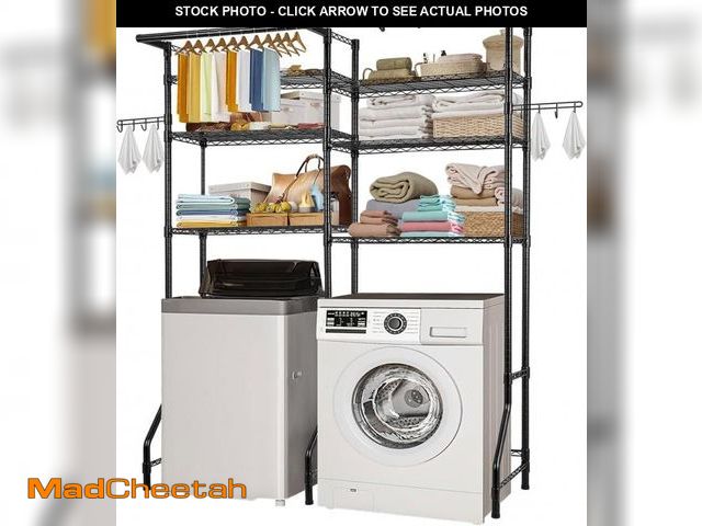 Lot 74-12138125 - VEVOR Over The Washer and Dryer Storage Shelf, 6 Tier Laundry Room Drying Rack with Hanger Rod and H...