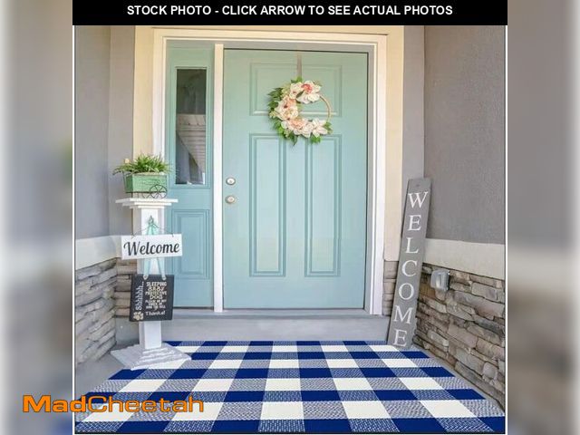 Lot 74-12458908 - SEEKSEE Cotton Buffalo Plaid Rug 3'x5' Blue and White Checked Rug Washable Doormats Indoor Outdoor R...