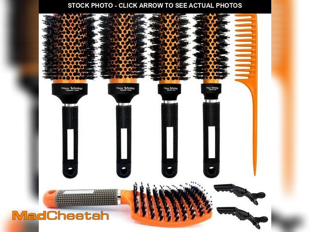 Lot 74-12716671 - Round Ceramic Ion Thermal Barrel Brush Set with Boar Bristles - 4 Different Sizes for Blow Drying, S...