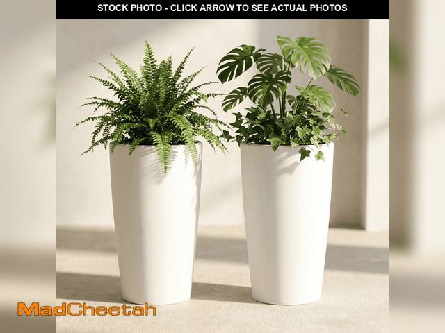 Lot 74-13816324 - SnugNiture Set of 2 Round 22-Inch Tall Planters, White â Large Indoor/Outdoor Pots with Drainage, ...