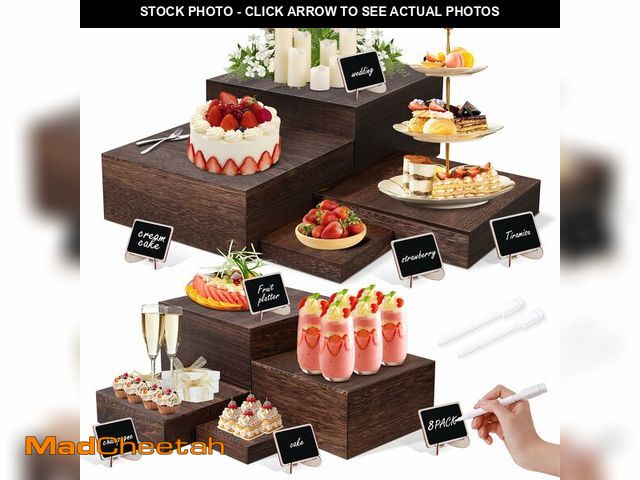 Lot 74-14215784 - Zplontya 8 Size Nested Buffet Risers with Mini Signs, 8PCS Rustic Wooden Cake &amp; Dessert Display ...