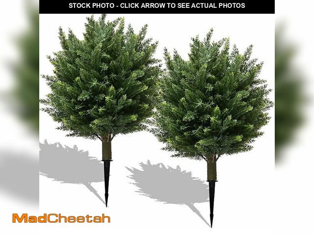 Lot 74-13710497 - Set of 2 Artificial Christmas Urn Filler Topiary Tree with Cardinal Birds, Pine, Mistletoe, Fake Cyp...