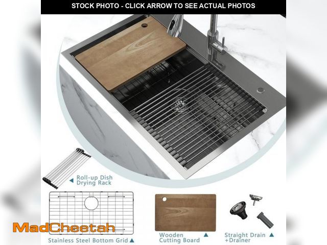 Lot 74-12147532 - Unbranded 33 in. Drop-In/Undermount Single Bowl 16 Gauge Gunmetal Black Stainless Steel Kitchen Sink...