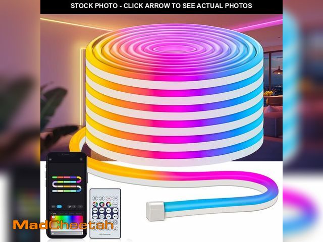 Lot 74-12710966 - Danhh 32.8Ft LED Neon Rope Lights, RGB Built in Chip Neon Strip Lights with Remote APP Control, Musi...