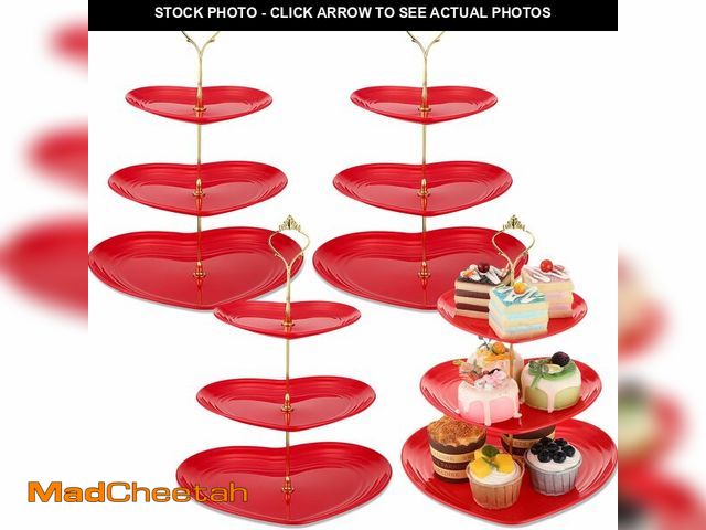 Lot 74-13571294 - Layhit 4 Pack ValentineÃ¢â¬Ës Day 3 Tier Cupcake Stand Heart Shaped Serving Trays for Party Plasti...