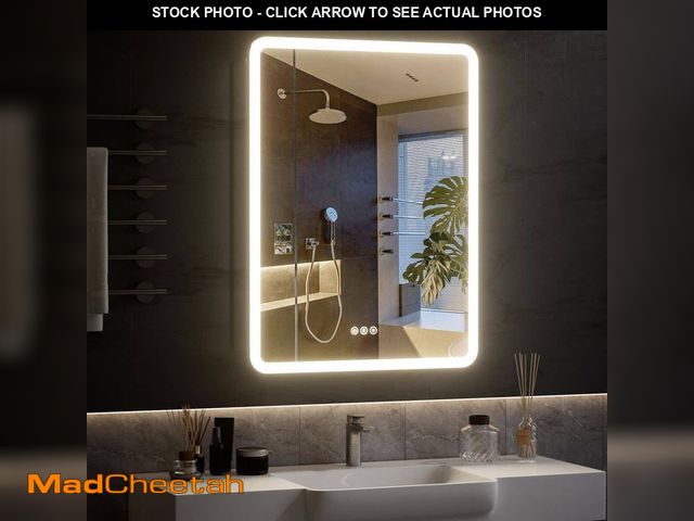 Lot 74-12773093 - GLSLAND 24 in. W x 32 in. H Rectangular LED Light Anti-Fog Aluminum Medicine Cabinet with Mirror Doo...