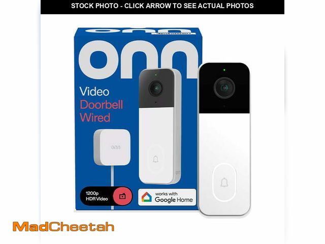 Lot 74-12556405 - onn Wired Video Doorbell, Head-to-Toe View, Intelligent Alerts with Google Home - UNUSED