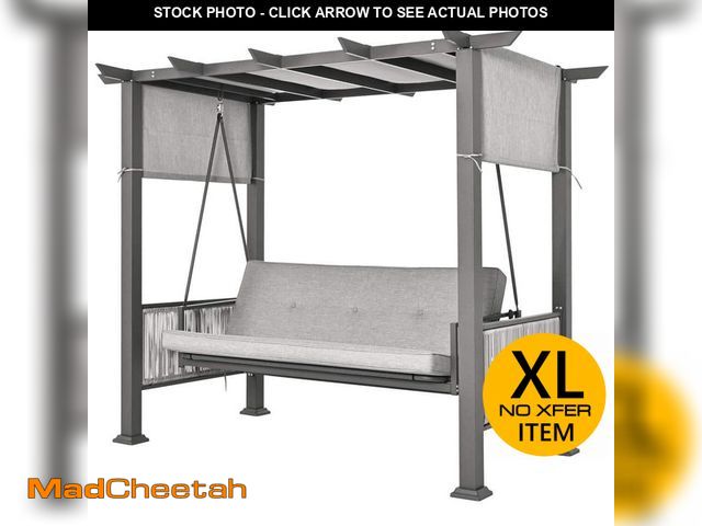 Lot 74-14613103 - PamaPic 3-Person Gray Metal Patio Swing with Cushion QQY-PTJH-WH3 - UNUSED