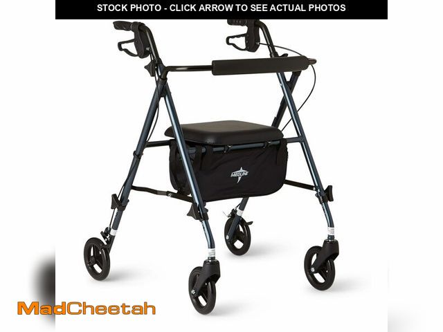 Lot 74-12868594 - Medline Superlight Folding Aluminum Mobility Rollator Walker, Smoky Blue, 250 lb. Weight Capacity, 6...