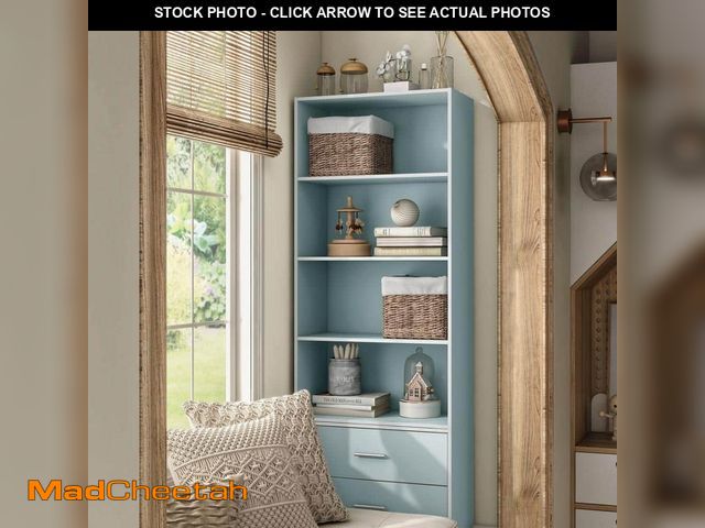 Lot 74-14467864 - Furniture of America Quincy 46.85 in. Tall Stackable Light Blue Engineered Wood 4-Shelf Modern Modul...