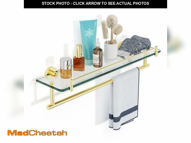 Lot 74-13716533 - KOCOK 20 Inch Brushed Gold Bathroom Towel Rack with Tempered Glass Shelf, Wall Mounted Towel Holder ...
