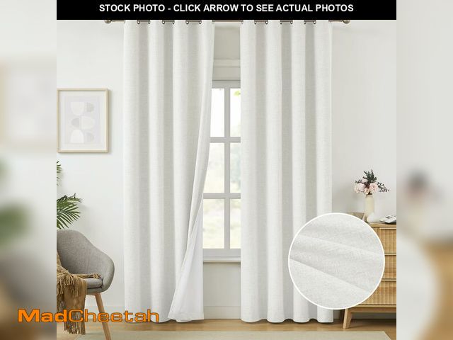 Lot 74-14062139 - Melodieux White Blackout Linen Textured Curtains 72 Inches Long for Bedroom, Living Room Thermal Ins...