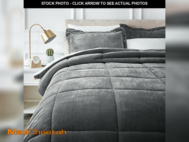 Lot 74-12695373 - Basics 3 Piece Bedding Set, Micromink Sherpa, Ultra-Soft, Warm All Season Comforter, King, Charcoal,...