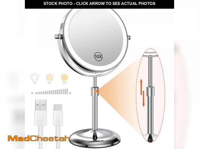 Lot 74-12213659 - Benbilry Lighted Makeup Mirror with 10X Magnification &amp; 3 Color Lights, Adjustable Brightness &a...