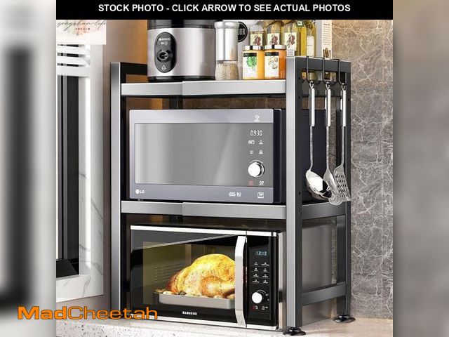 Lot 74-12479714 - (MISSING HARDWARE,HOOKS) CoPedvic 3-Tier Kitchen Baker S Rack Extendable Microwave Oven Stand Kitche...