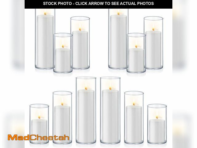 Lot 74-14381405 - Homjoy 24 PCS White Pillar Candles with Glass Candle Holders Clear Hurricane Candle Holders Glass Cy...